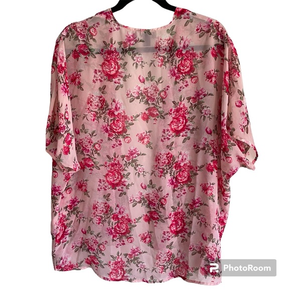 Joe Boxer Pink Floral Short Sleeve Open Kimono Cover Up Cardigan - Picture 3 of 7